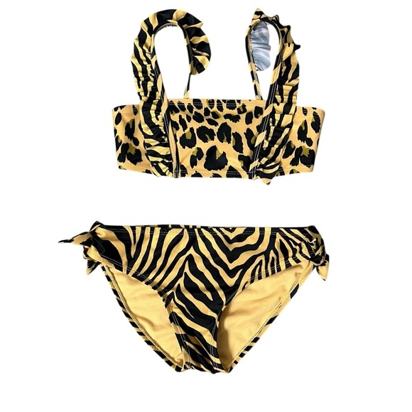 Breaking Waves Kids Swimwear Set in Black and Tan Animal Print - Picture 1 of 10